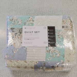 Soft & Cozy Patchwork Quilt Set - Blue, Cream, and Green - 1812-Q
